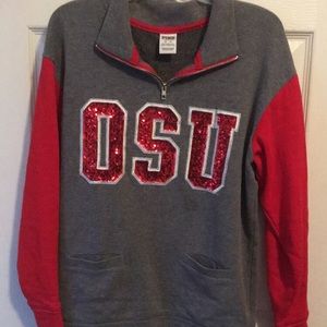 PINK Ohio State Half-Zip Fleece Pullover Sweater